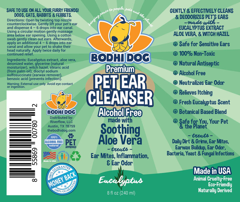 Bodhi Dog Ear Cleaner Solution for Dogs and Cats | Alcohol-Free or Aloe Vera Cleaning Treatment for Ear Mite Infection and Yeast Treatment | Gentle Cleanser for Ears | 1 Bottle 8oz (240ml) Alcohol Free 8oz - PawsPlanet Australia