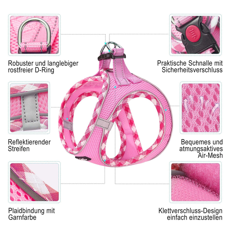 haapaw Dog Harness and Leash Set, No Pull, Adjustable Reflective Step-in Puppy Harness with Thick Padded Vest for Extra Small/Small Medium Dogs Pink M (Chest 38.1-45.7cm, Weight 4.5-6.8kg) - PawsPlanet Australia
