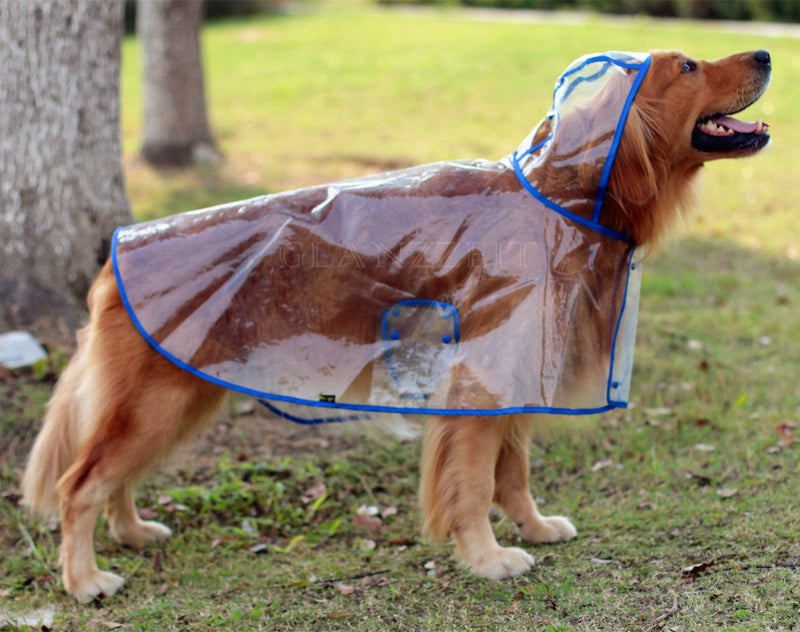 [Australia] - Glanzzeit Dog See-Through Raincoat Cool Rain Jackets Adjustable Poncho for Medium Large Dogs 2XL to 6XL Blue 