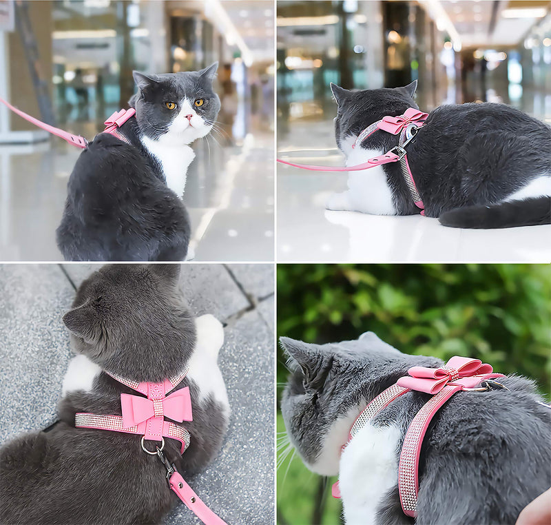 risdoada Rhinestone Cat Harness with Leash, Soft Suede Microfiber Kitten Vest with Sparkly Bow Tie, Sparkling Diamond Pet Harness for Cats and dogs, Green M M : Chest 11.4-16.1" , Neck 9.1-11.4" - PawsPlanet Australia