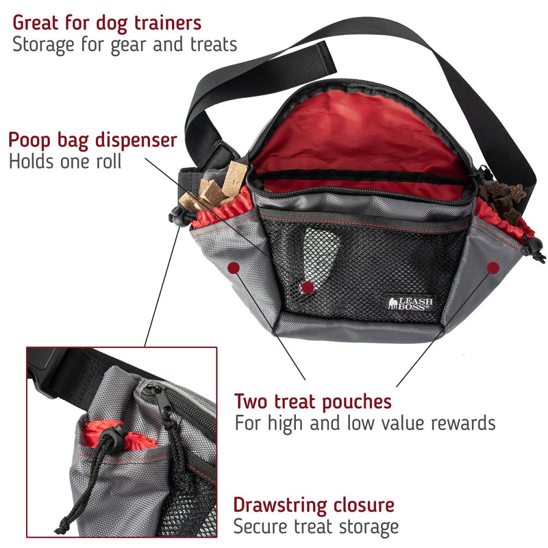 Leashboss Trainer Pack, XL Dog Walking Fanny Pack with 2 Training Treat Pouches, Large 3L Capacity Storage Waist Bag with Built in Waste Bag Dispenser Gray - PawsPlanet Australia