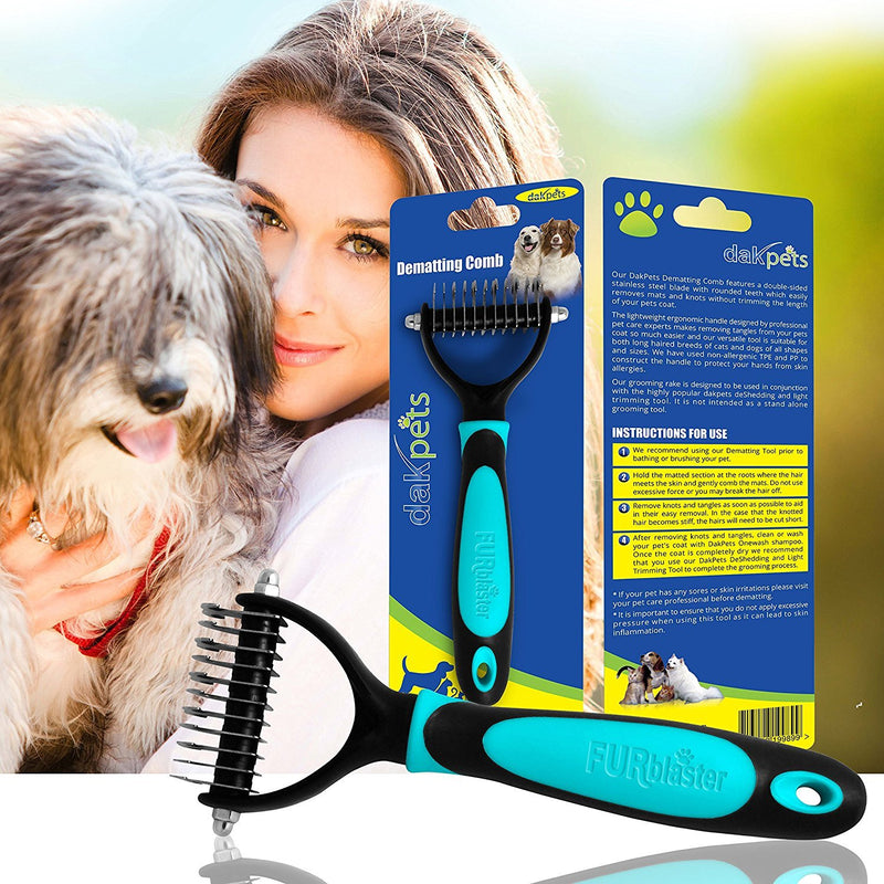 [Australia] - Pet Grooming Tool - 2 Sided Undercoat Rake for Cats & Dogs – Safe Dematting Comb for Shedding - Easy Mats and Tangles Removing - no More Flying Hair Blue 