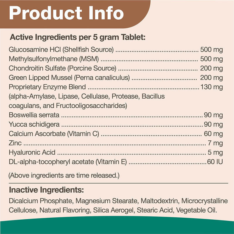 NaturVet Glucosamine for Dogs – Dog Supplement with Glucosamine, MSM, Chondroitin & Hyaluronic Acid – Soft Chews & Chewable Tablets ArthriSoothe-Gold Level 3 40 Chewable Tablets - PawsPlanet Australia