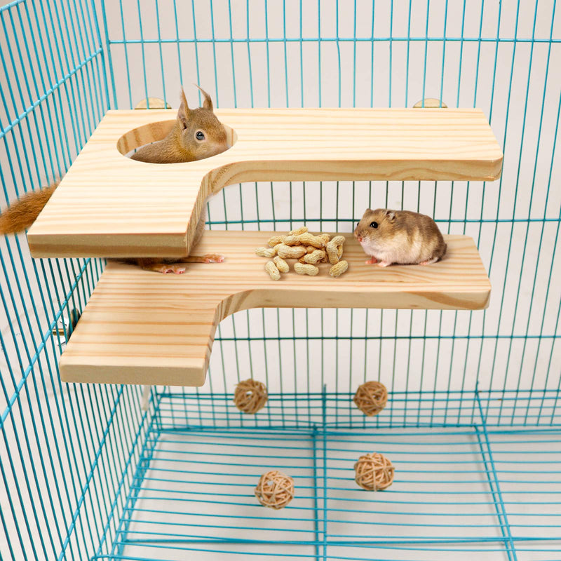 2 Pieces Hamster Wooden Platform Set, L-Shaped Pedal Wooden Platform & L-shaped Round Hole Wooden Platform with 8 Piece Sepak Takraw Chew Toys, Gerbil Chinchilla Guinea Pigs Parrot Stand Perch H01 - PawsPlanet Australia