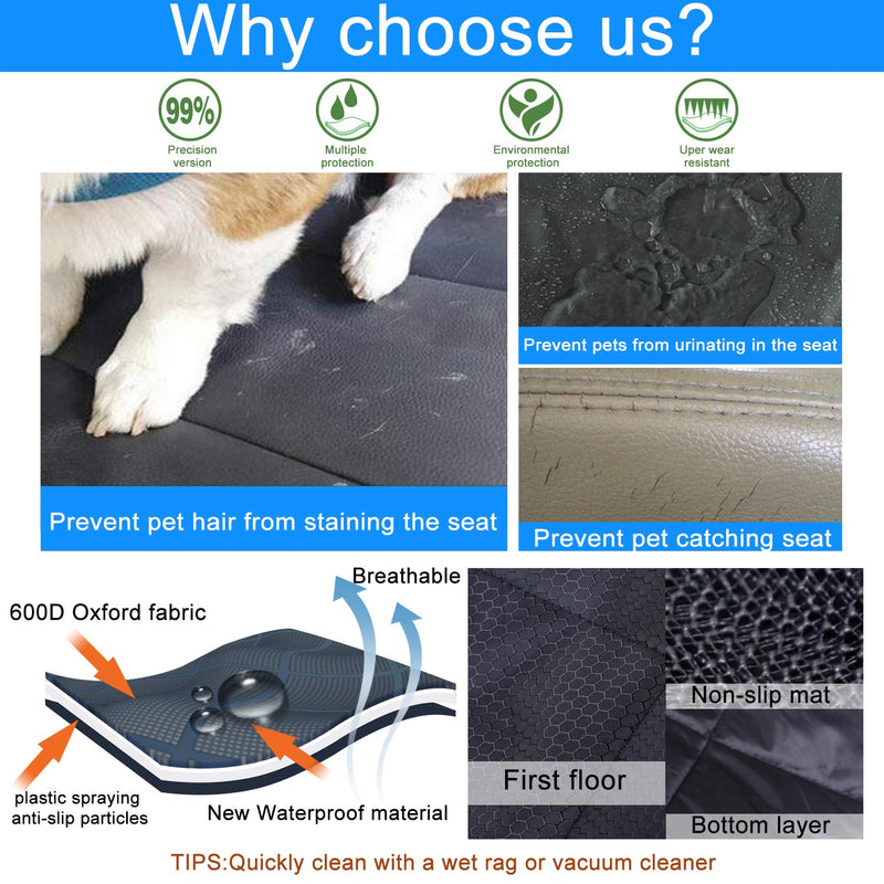Fityou Dog Car Seat Cover Waterproof Dog Car Seat Carrier Back, 600D Oxford Fabric Dog Seat for Car, Waterproof Dog Hammock, Protector Rear Car Bench Scratch Proof Heavy Duty Dogs Travel Accessories - PawsPlanet Australia