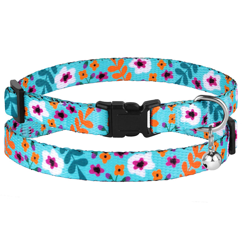 [Australia] - CollarDirect Cat Collar with Bell Floral Pattern 2 Pack Set Flower Adjustable Safety Breakaway Collars for Cats Kitten Pink + Aquamarine 