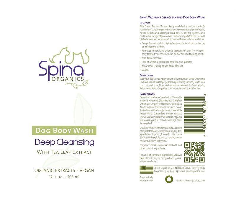 [Australia] - Spina Organics, All-Natural DEEP CLEANSING Dog Shampoo, Green Tea Leaf extract with Argan oil 