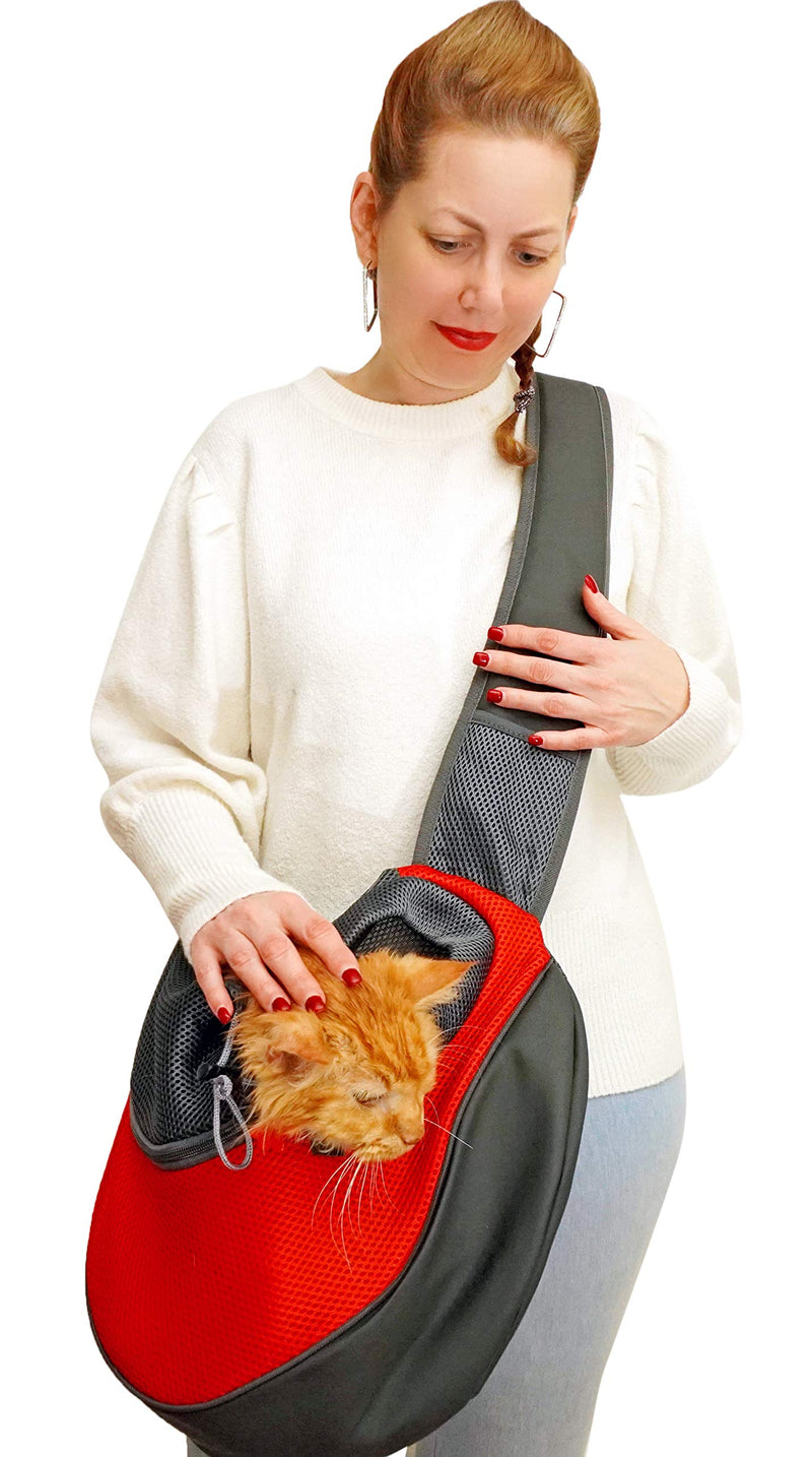 Home-X Pet Sling Bag, Pet Carrier Pouch for Cats, Small Dogs, and Small Pets, 18 ½" L x 11" W x 5" Red - PawsPlanet Australia