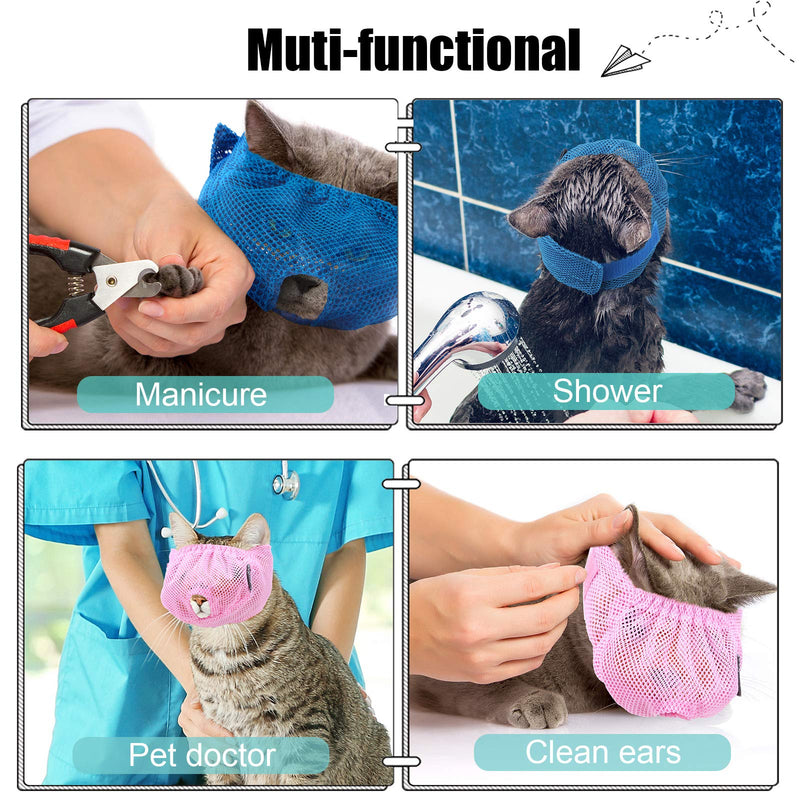 Weewooday 3 Pieces Cat Muzzles Breathable Mesh Muzzles Cat Grooming Restraint Bags with Muzzle Anti Bite Anti Meow for Prevent Cats from Biting (Blue, Pink) - PawsPlanet Australia