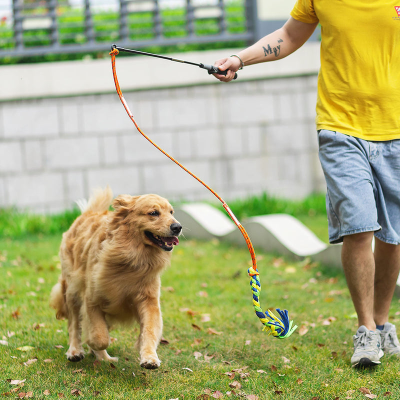 ADCSUITZ Interactive Dog Toy - Training & Exercise & Tug of War Dog Toys Outdoor Fun for Small, Medium, Large Dogs - Dog Teaser Wand Flirt Pole with 3.2 ft Dog Durability Cord and 2 pcs Dog Rope Toys - PawsPlanet Australia