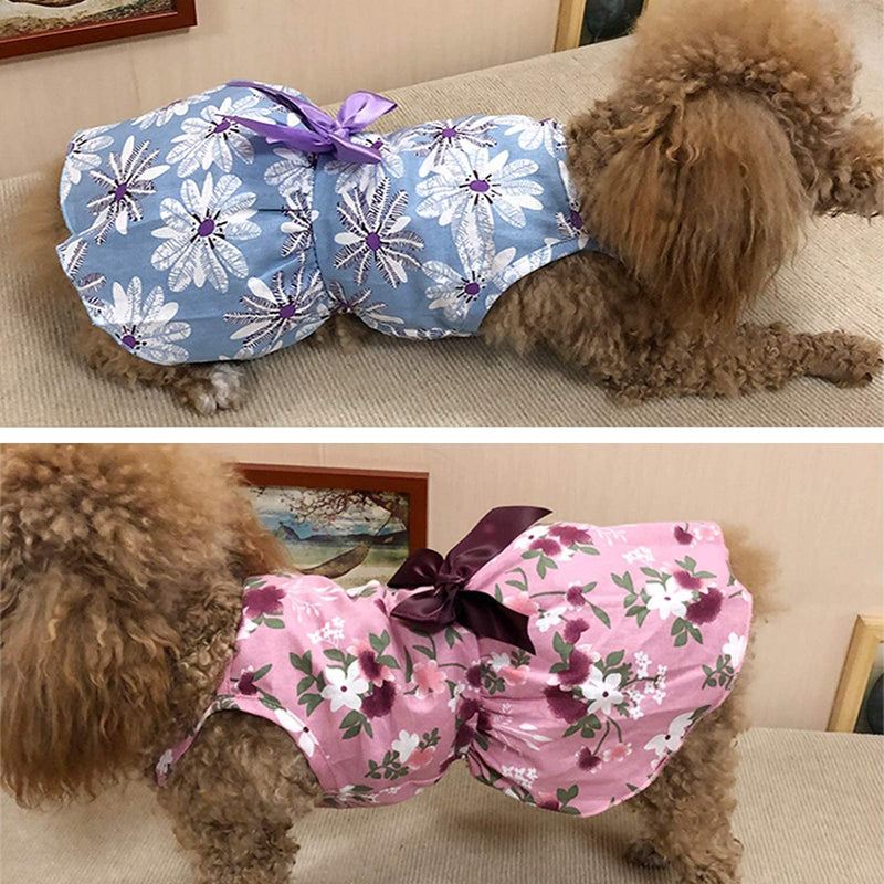 PETCARE 2 Packed Summer Floral Dog Dress Girl Fancy Puppy Clothes Cute Flower Princess Skirt with Bowknot Dresses for Small Dogs Cats Yorkies Chihuahua Pomeranian S(Chest 10.2" Length 9.4") pink and blue - PawsPlanet Australia