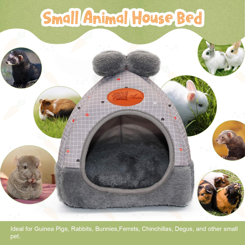 YUEPET Bunny Bed Warm Guinea Pig Cave Beds Cute Bowknot House Big Hideouts Cage Accessorie for Dwarf Rabbits Hamster Bunny Ferrets Rats Hedgehogs Chinchilla Grey - PawsPlanet Australia