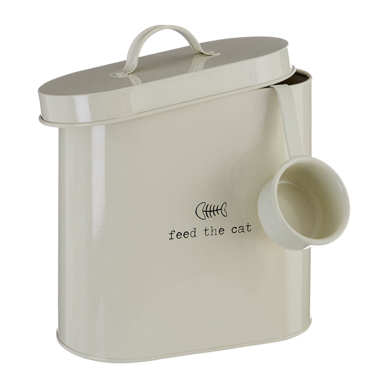 Premier Housewares Adore Pets Feed The Cat Food Storage Bin with Spoon, 2.8 L - Cream 2.8 Litre - PawsPlanet Australia