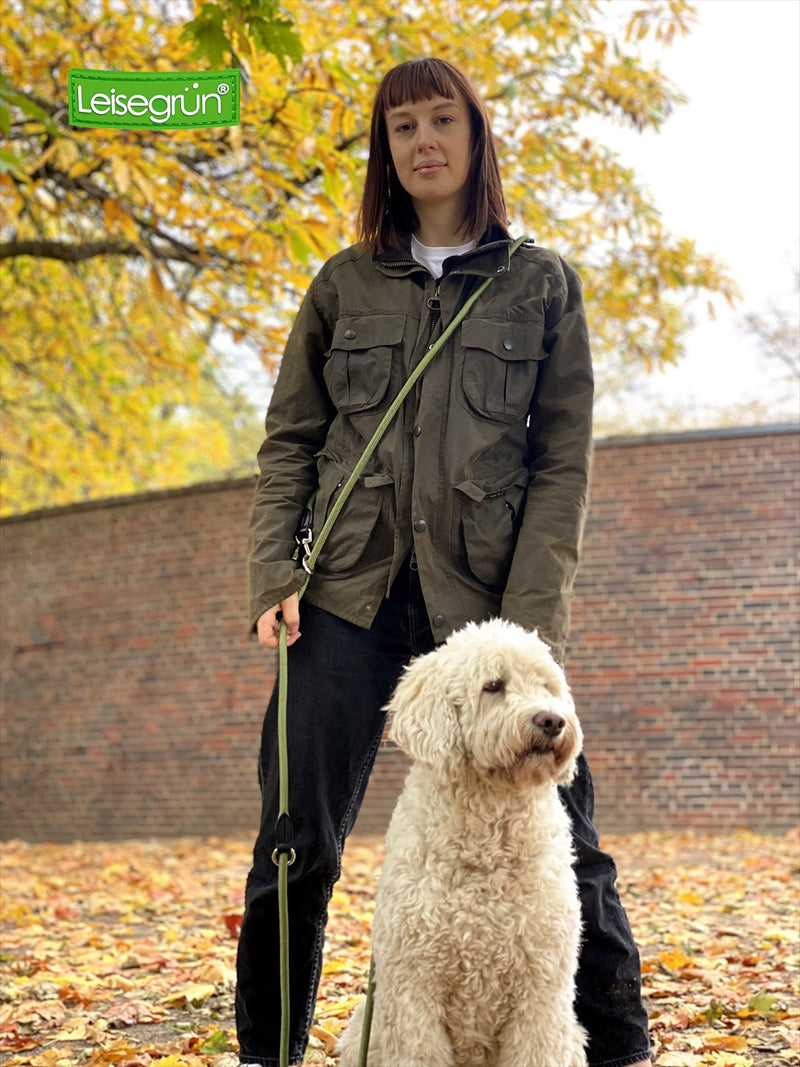 Quiet green dog leash 3m adjustable for large & medium dogs | Paracord leash | Nylon double leash with 2 carabiners | 3 meters long | Model Derby | Olive green Green Forest 3 m x 1.1 cm - PawsPlanet Australia