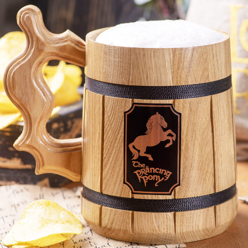 Prancing Pony Beer Mug with Sake, 17oz, LOTR Gift, Lord Of The Rings Prop, Wooden Beer Stein, Hobbit Decorations, Groomsman Gift Tankard - PawsPlanet Australia
