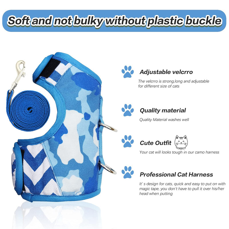 Yizhi Miaow Escape Proof Kitten Harness with Leash Small, Adjustable Kitten Walking Jackets, Padded Kitten Vest Blue Camo - PawsPlanet Australia