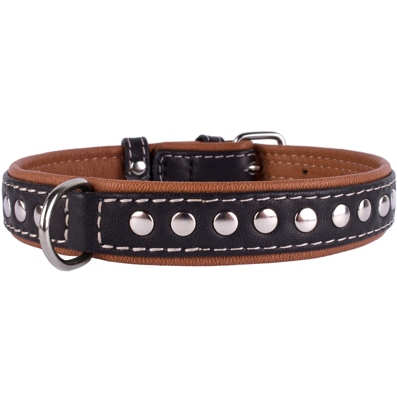 [Australia] - CollarDirect Studded Dog Collar Leather Pet Collars for Dogs Small Medium Large Puppy Soft Padded Brown Black Neck fit 13" - 14" 
