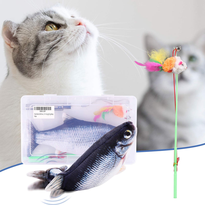 [Australia] - Cat Toy Set Realistic Moving Fish Flopping Interactive Wiggle Moving Cat Kicker Fish Toy with Plush Interactive Cat Toys, Fun Toy for Cat Exercise 