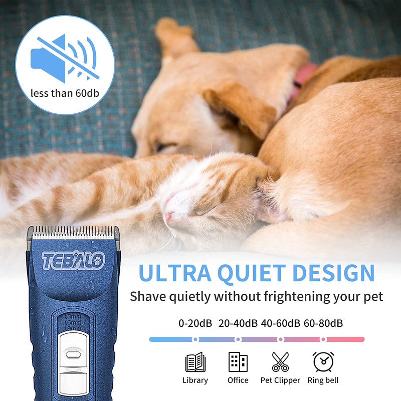 TEBALO Dog Grooming Kit, USB Rechargeable Cordless Dog Clippers for Grooming Electric Dog Grooming Clippers Pets Hair Trimmers Shaver for Dogs Cats with LCD Display Comb Scissors, Low Noise (Blue) - PawsPlanet Australia