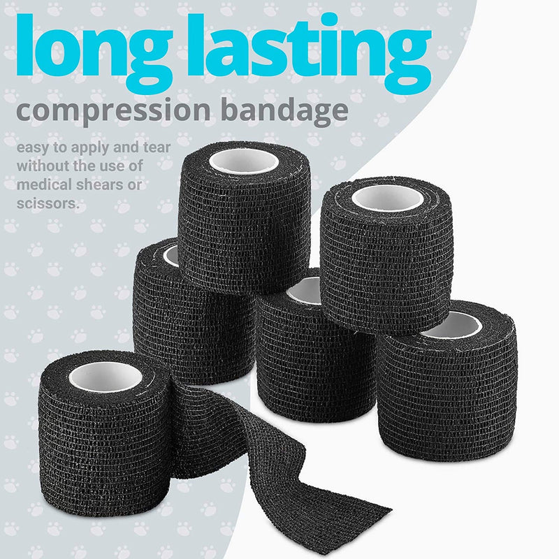 Vet Wrap - (Pack of 6-2 inch x 5 Yard Rolls) Self Adherent Wrap Cohesive Compression Bandage and Medical Gauze Bandage Roll Tape for Dogs, Cats, Horses, Black - PawsPlanet Australia