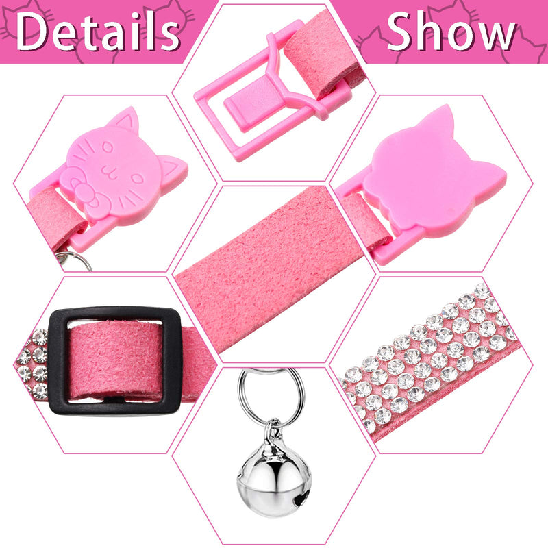 Weewooday 4 Pieces Rhinestones Cat Collars Breakaway Cat Collar with Bell Bling Pet Collars with Soft Velvet, 4 Colors XS Gold, Red, Pink, Black - PawsPlanet Australia