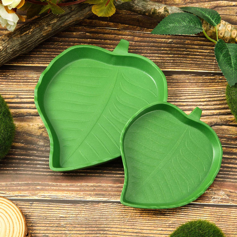 2 Pieces Leaf Reptile Food Water Bowl Plate Dish for Tortoise Corn Snake Crawl Pet Drinking and Eating, 2 Sizes - PawsPlanet Australia