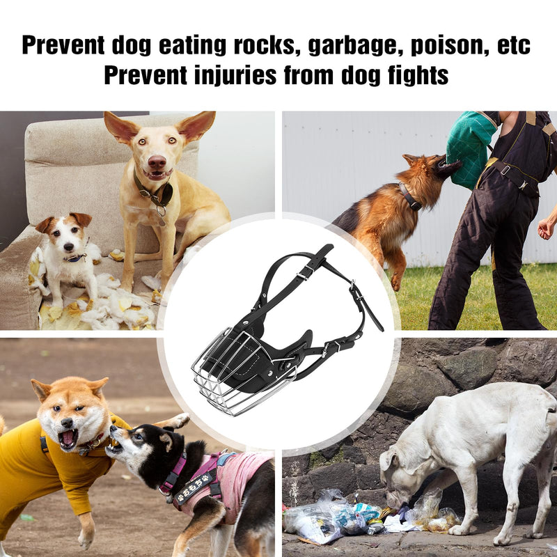 Dog Muzzle, Metal Face Basket Dog Muzzle Breathable Adjustable Leather Leash Suitable for Large Medium Dogs (L) L - PawsPlanet Australia