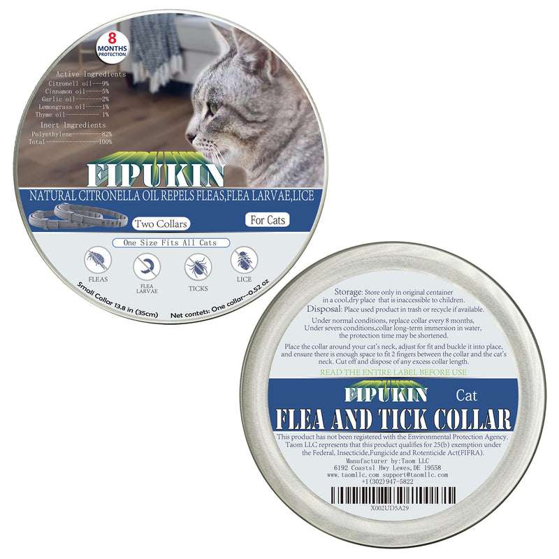 Flea and Tick Collar for Cats, Natural and Safe Flea and Tick Collar for Cats, 2×8 Months Protection, Waterproof, One Size Fits All, 2-Pack, Free Comb and Tick Removal Tool! - PawsPlanet Australia