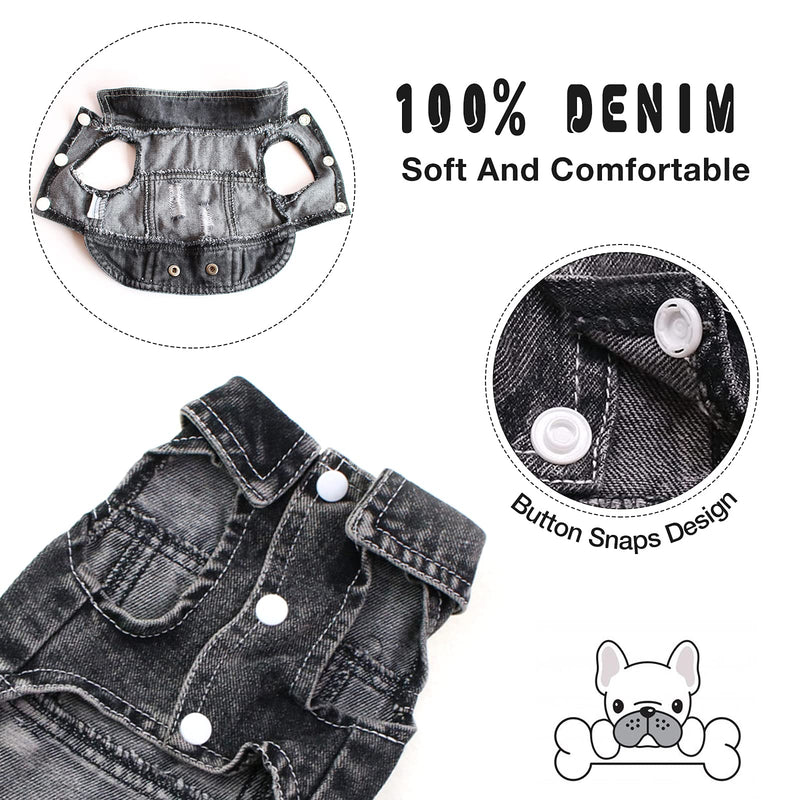 SILD Pet Clothes Dog Jeans Jacket Cool Blue Denim Coat Small Medium Dogs Lapel Vests Classic Hoodies Puppy Blue Vintage Washed Clothes XS Black - PawsPlanet Australia