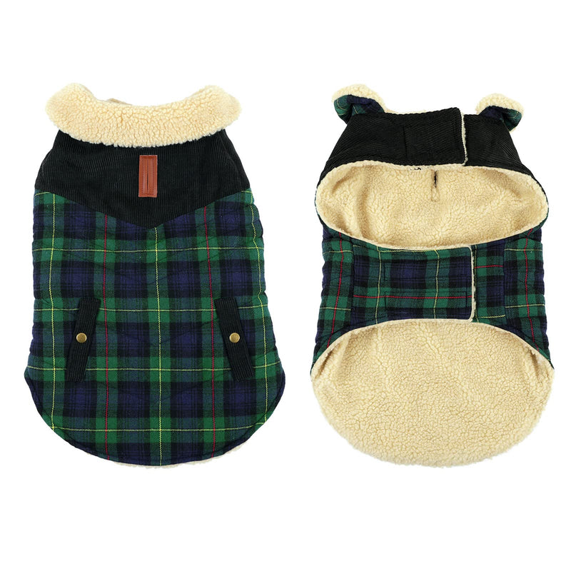 CITÉTOILE Warm fleece dog coat, winter coat, winter jackets for small/large/medium dogs, dog jacket, dog clothes, dog sweater with harness hole, Chihuahua coat for outdoor indoor, L Large green-black checked - PawsPlanet Australia