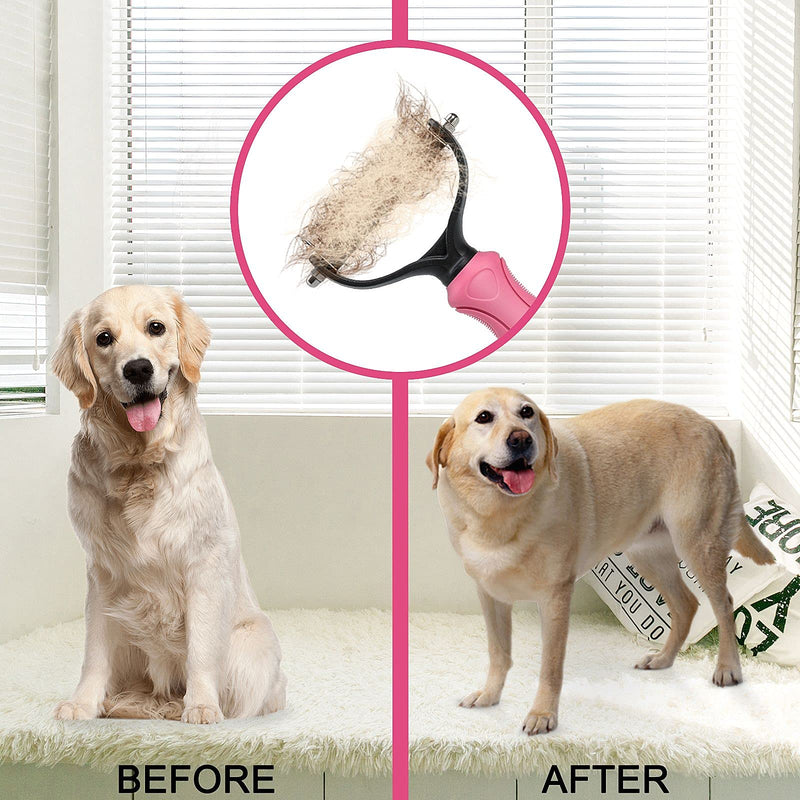whoobell Undercoat Rake for Dogs, 2 Side Undercoat Brush for Deshedding and Dematting for Dog Cat Rabbit, Professional Pet Grooming HairTools, Removes Loose Undercoat and Nasty Shedding Pink-L - PawsPlanet Australia