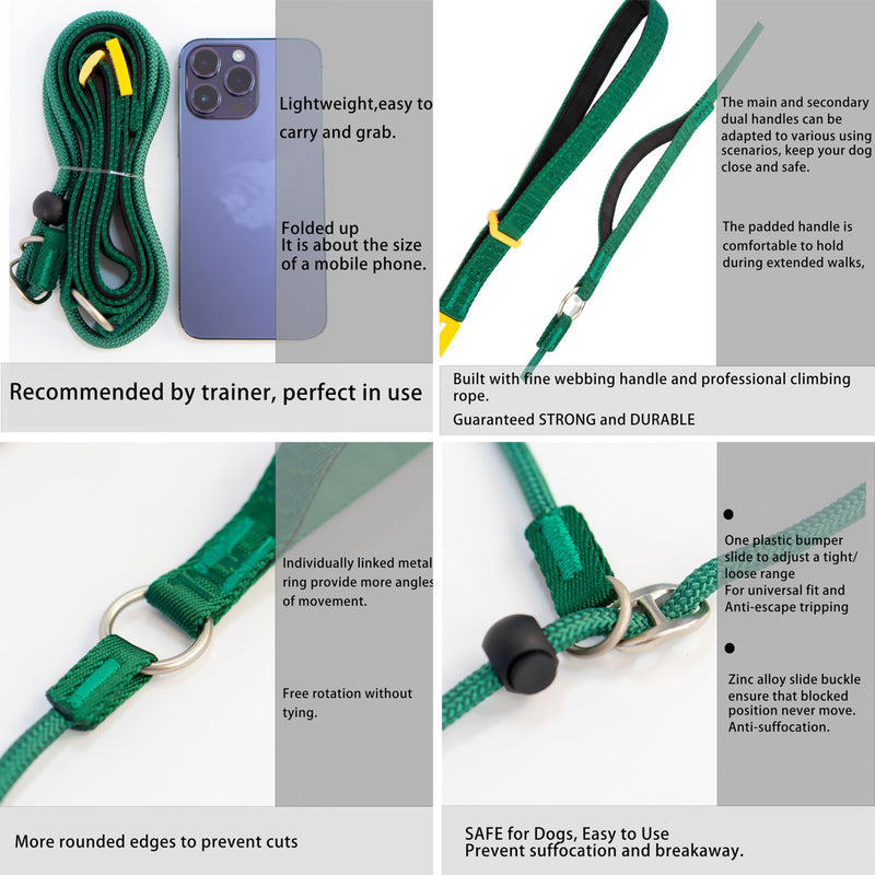 TRICESS Dog Slip Lead Dog Leash,Fine Webbing Training Leash, No Pulling Slip Leash Collar,Heavy Duty&Durable,Padded Handle,Easy-Control for Small,Medium or Large Dogs,5FT (Green, 5FT) Green - PawsPlanet Australia