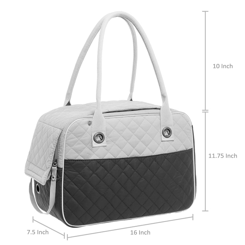 [Australia] - MG Collection Stylish 2 Tone Quilted Soft Sided Travel Dog and Cat Pet Carrier Tote Hand Bag Black 