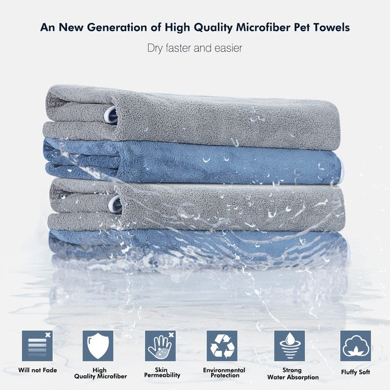 TAIYUNWEI Serviettes Pour Animaux de Compagnie, 2 PIÈCES Serviette à Séchage Rapide Pour Chien, Serviette de Bain en Microfibre à Séchage Rapide Pour Chiens Chats Autres Animaux de Compagnie Gray + Blue - PawsPlanet Australia