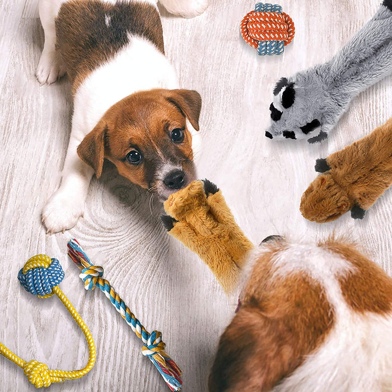 Peteast -3 Squeaky Toys and 3 Rope Dog Toys, No Stuffing Squeaky Plush Fox Raccoon Squirrel, Puppy Chew Teething Rope Toys Set for S/M/L Dogs Pets Animals - PawsPlanet Australia