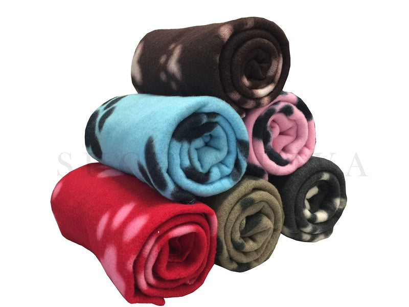 New Pet Touch Soft Fleece Pet Blanket Dogs Puppy Cat Kittens Blankets Paws & Bones Print ((73 X 70) cm, Blue (Black Paws)) - PawsPlanet Australia