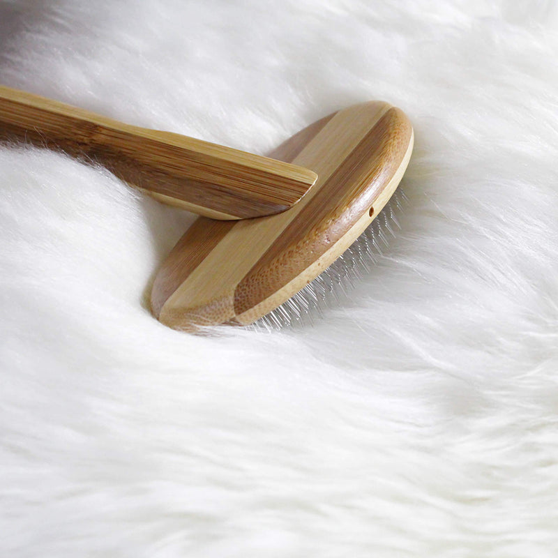 Outlavish Sheepskin Wool Brush Comb Bamboo Slicker Carding, Longer Prongs, Stronger Design - PawsPlanet Australia