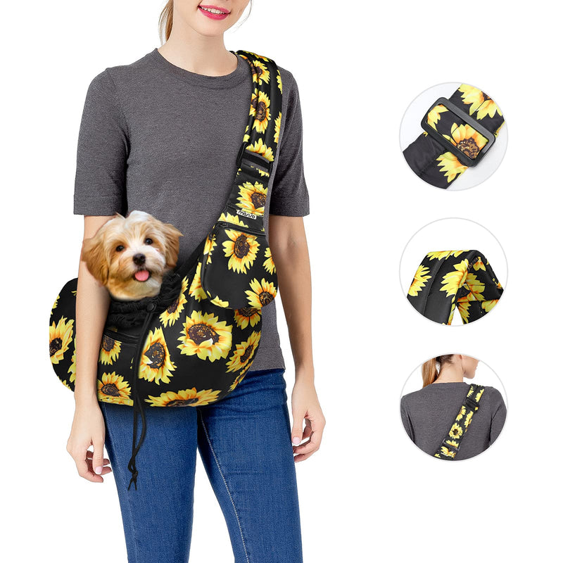 MOSISO Dog Cat Carrier Sling Bag, Small Pet Carrier Sunflower Tote Bag Hands Free Adjustable Padded Strap Breathable Polyester Soft Carrying Travel Shoulder Bag with Front Pocket for Dogs Cats, Black - PawsPlanet Australia