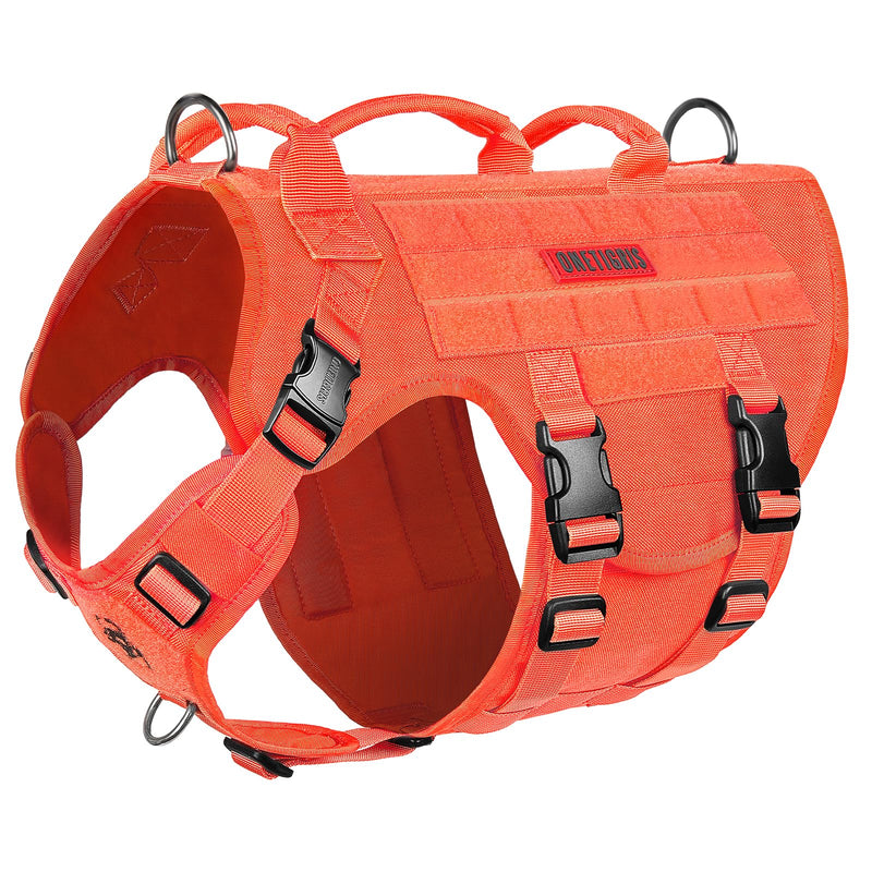 OneTigris Dog Harness, X Destroyer Tactical Harness Dog 3 Handles Heavy Duty Dog Vest with Metal Buckles - Orange S - PawsPlanet Australia