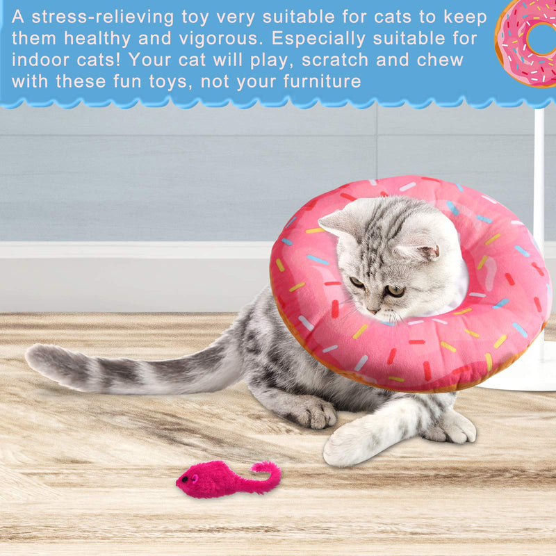 Nuanchu 2 Pieces Cute Donut Recovery Collar for Cats and Puppies Soft Adjustable Pet E Collar Neck Cone After Surgery with 10 Pieces Cat Toys Rattle Mice for Cats Puppies Kitties Small Dogs, 1-9 Kg - PawsPlanet Australia