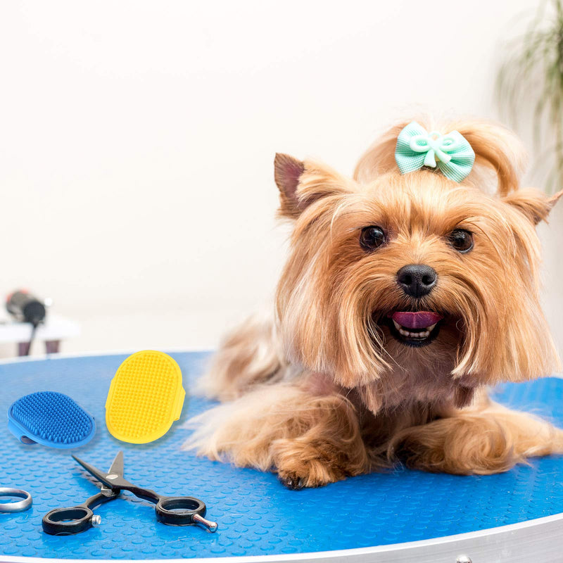 Heyu-Lotus Dog Bath Brush, 2 Pcs Pet Bath Brush with Adjustable Ring Handle, Soothing Massage Rubber Comb for Long Short Haired Dogs and Cats (Blue and Yellow) Blue and Yellow - PawsPlanet Australia