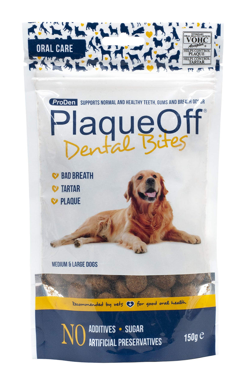 ProDen PlaqueOff Dental Bites 150 g, for Dogs Over 10 kg, Bad Breath, Plaque, Tartar 150 g (Pack of 1) - PawsPlanet Australia