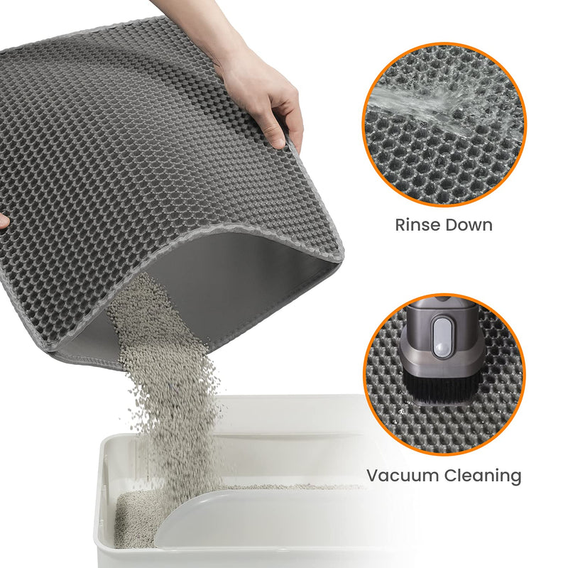 Conlun Cat Litter Mat Litter Box Mat 58 x 42 cm, Honeycomb Double Layer Design, Urine and Waterproof Material, Litter Box Underlay Gray 1 Piece (Pack of 1) Gray (58 x 42 cm) - PawsPlanet Australia