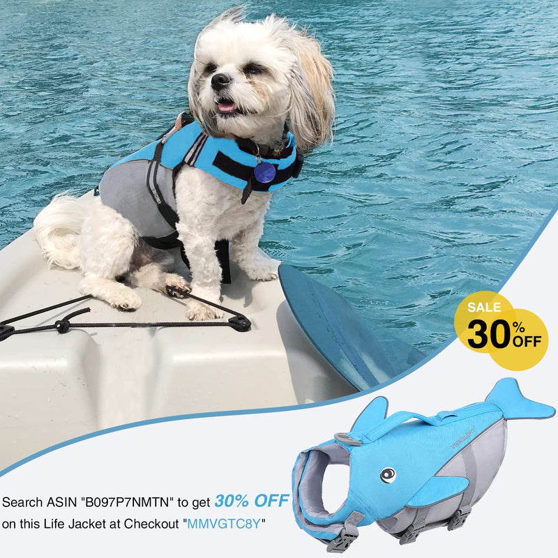 VIVAGLORY New Sports Style Ripstop Dog Life Jacket for Small Dogs with Superior Buoyancy & Rescue Handle, Lake Blue, XS XS: 43-51 cm (Ribcage Girth) - PawsPlanet Australia