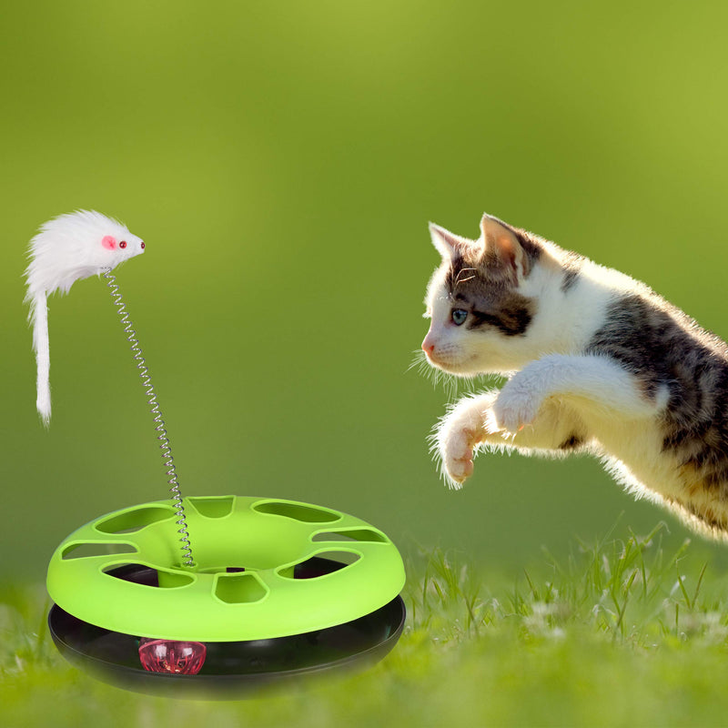 Relaxdays Green Cat Toy Carousel with Mouse, Interactive Toy, Ball with Bell, Pet Training and Entertainment - PawsPlanet Australia