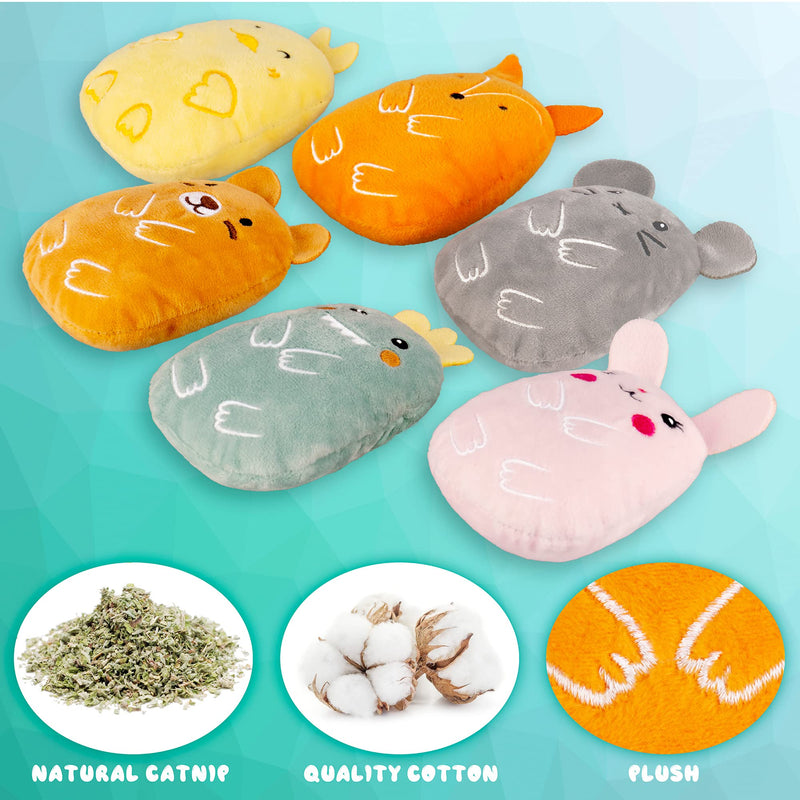 JXFUKAL 6Pcs Catnip Toys, Kitten Toys for Indoor Cats with Rattle Sound, Cat Plush Pillow Toy for Kitty Teething Chew Kick Gift - PawsPlanet Australia