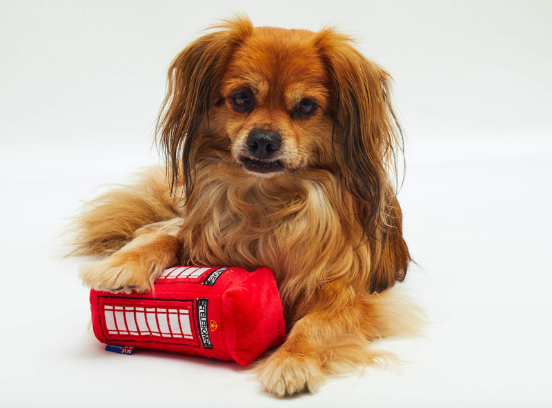 PetLondon British Red Telephone Box Plush Dog and Puppy Toy 6" With Squeaker, Cute Fun London Landmark Telebone UK Dog Interactive Toy - PawsPlanet Australia