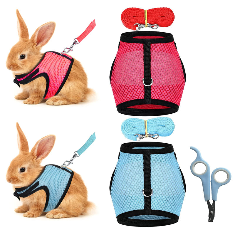 Adjustable Soft Rabbit Harness, Pack of 2 Breathable Rabbit Leash, Mesh Rabbit Harness Hamster Vest with Elastic Leash for Small Animals Rabbits Hamsters Cats Outdoor Walking (M) M - PawsPlanet Australia