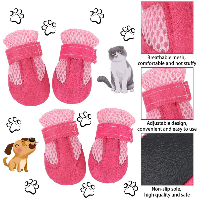 Geyoga 8 Pieces Breathable Dog Boots Mesh Dog Shoes with Adjustable Straps Non-Slip Soft Sole Dog Paw Protector Boots for Small and Medium Sized Dog Daily Walking S Blue and Pink - PawsPlanet Australia