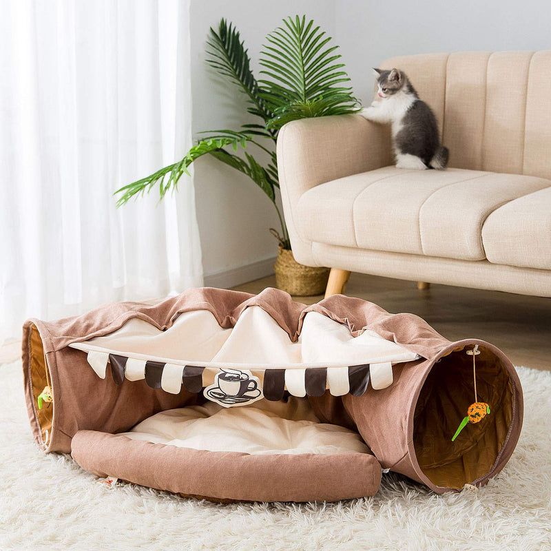 HIPIPET Cat Tunnel Bed for Indoor Cats Tunnel Tube with Removable Washable Mat… Coffee - PawsPlanet Australia